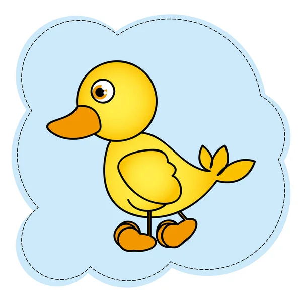 Marco de nube con pato amarillo vista lateral animal icono — Vector de stock