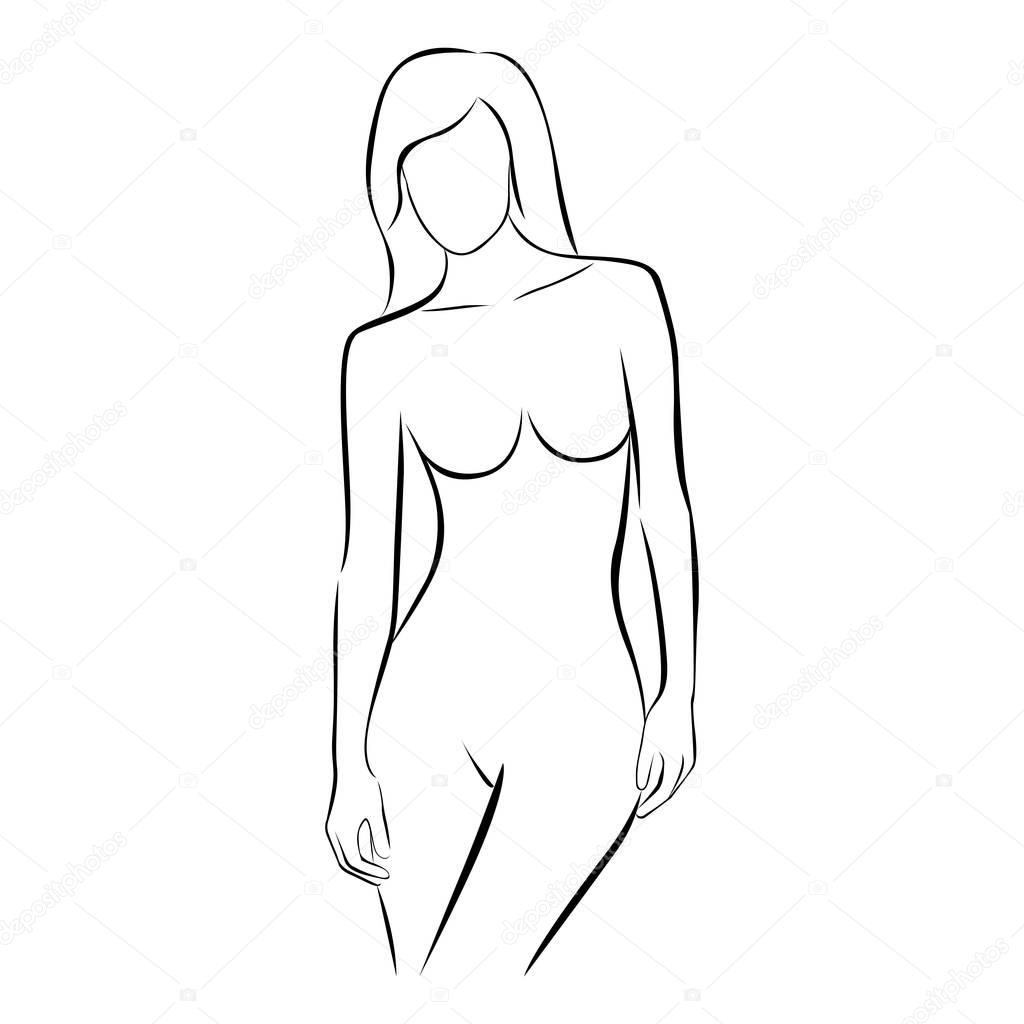 Front view female stylized body contour vector illustration