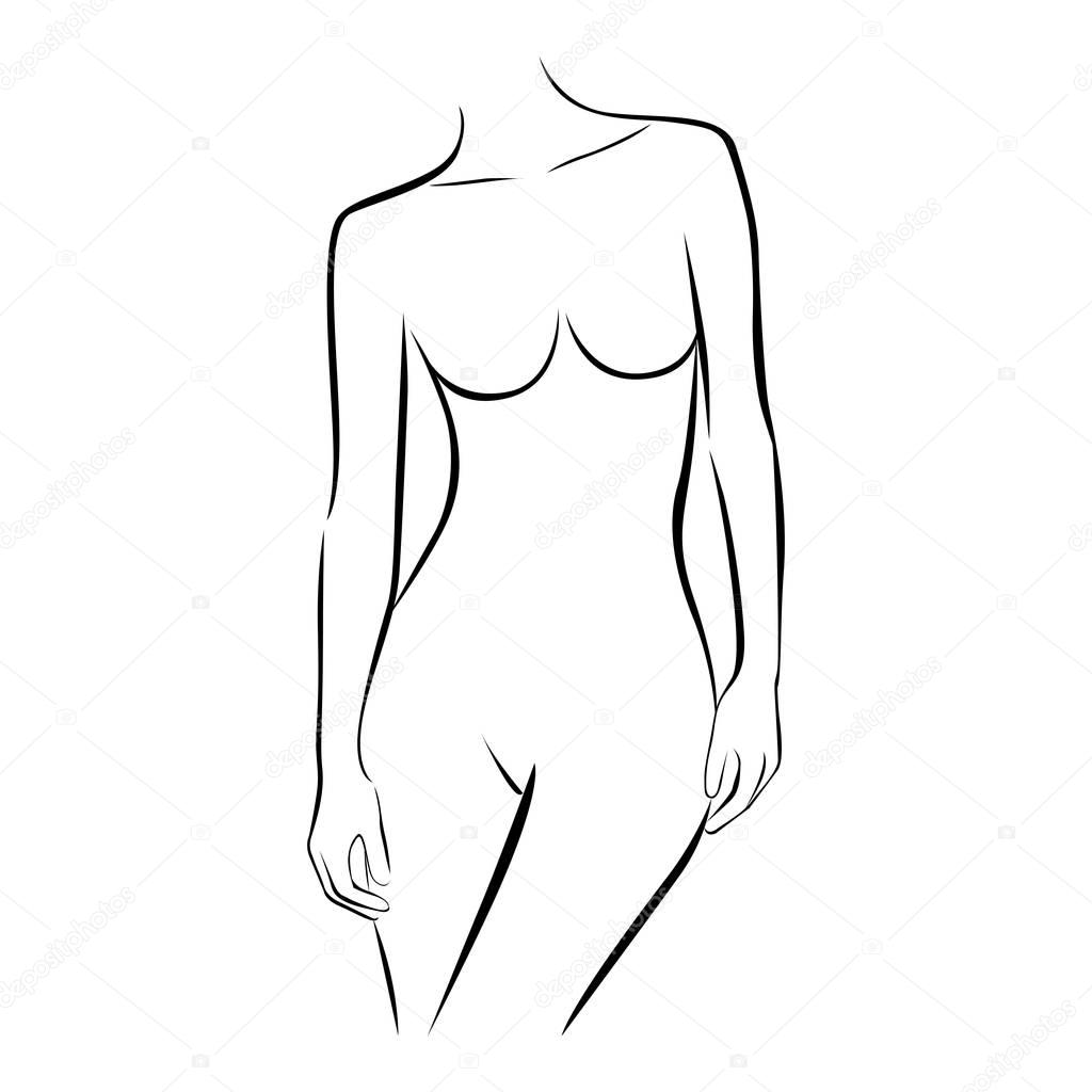 Front view female stylized half body contour vector illustration