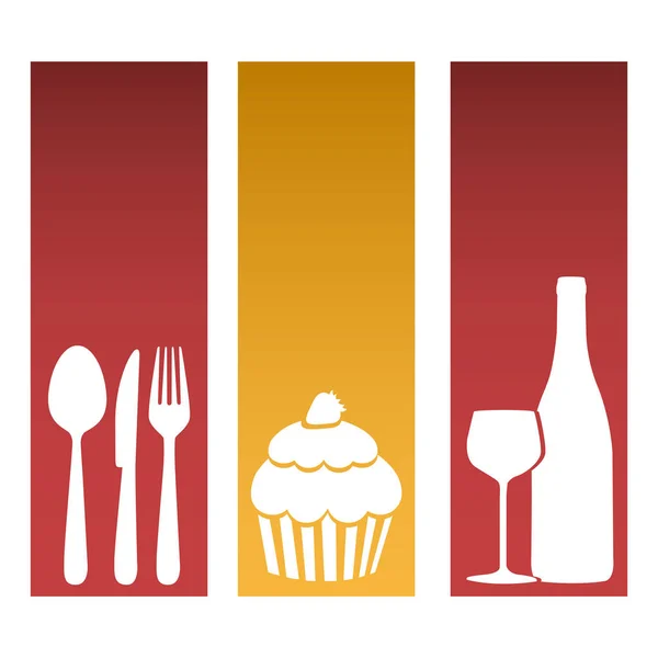 Establecer marcos de banner con siluetas cupcake y elementos culinarios — Archivo Imágenes Vectoriales
