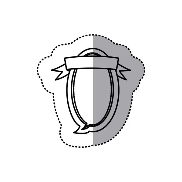 Monochrome contour sticker of oval balloon dialog box design with ribbon — Stock Vector