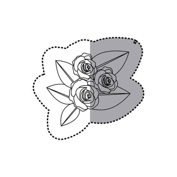 Monochroom contour sticker van boeket bud rozen met verlaat bloemdessin — Stockvector