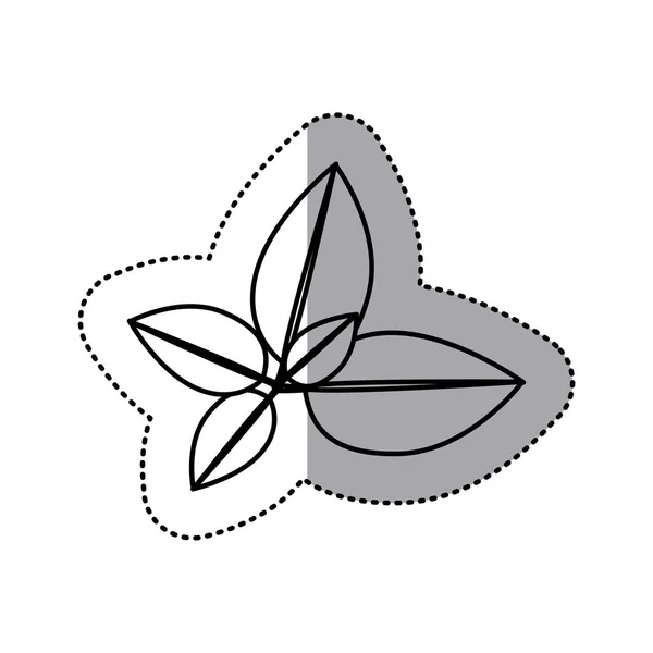 Monokrom kontur klistermärke blad med gren natur ikon — Stock vektor