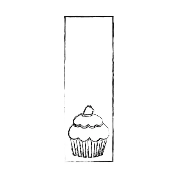 Monochrom verschwommene Kontur mit Rechteckrahmen mit Silhouette Cupcake Dessertsymbol — Stockvektor