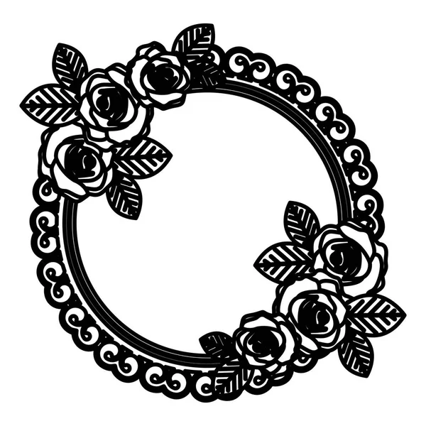 Emblema rotondo con l'icona di rose ovali — Vettoriale Stock