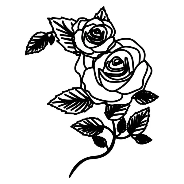 Gambar mawar dengan kelopak squere dan ikon daun - Stok Vektor