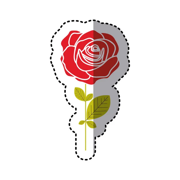 Vörös rózsa, szirmok és levelek ikon — Stock Vector