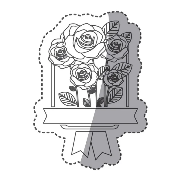 silhouette decorative emblem with oval roses icon