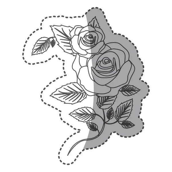 Silhouette rosor med kvadratiska kronblad och blad ikon — Stock vektor