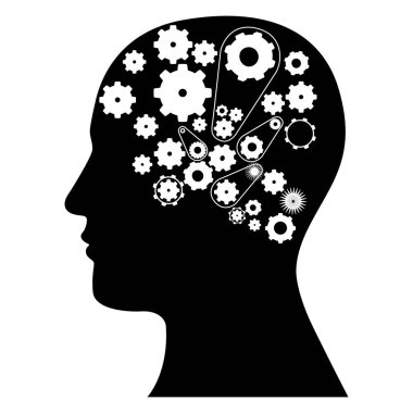 Beyaz dişli simgesi olan siyah kontur insan