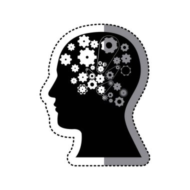 Beyaz dişli simgesi olan siyah kontur insan