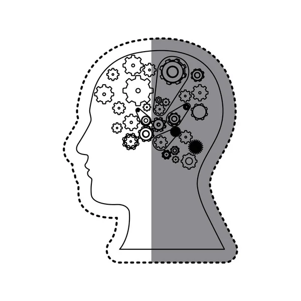 Contour humain avec icône d'engrenage blanc — Image vectorielle