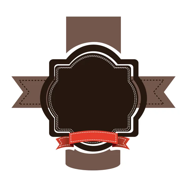 Brązowy godło z czerwoną wstążką i ikoną symbole — Wektor stockowy