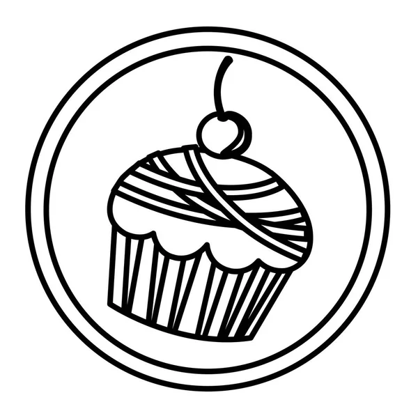 Emblème rond silhouette avec icône muffin — Image vectorielle