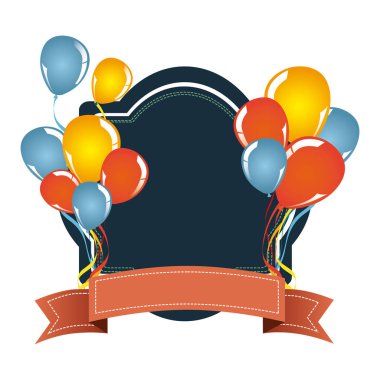 Şerit ve bolloons simgesi olan dekoratif amblemi