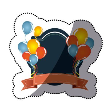 Şerit ve bolloons simgesi olan renkli dekoratif amblemi