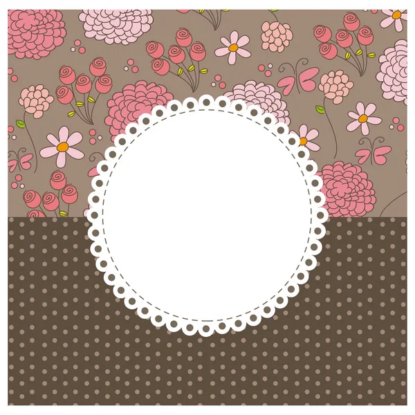 Flores con figuras marrones fondo con emblema blanco — Vector de stock