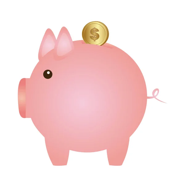 Розовый пиг, который спасает значок монеты — стоковый вектор
