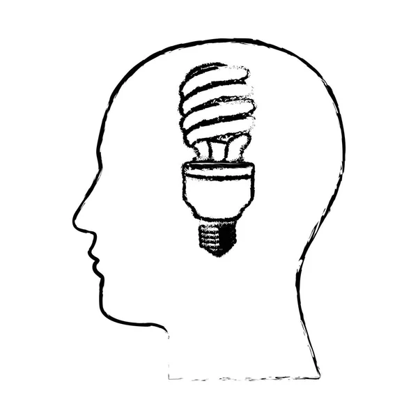 Figura hombre con bombilla de guardar en el icono del cerebro — Archivo Imágenes Vectoriales