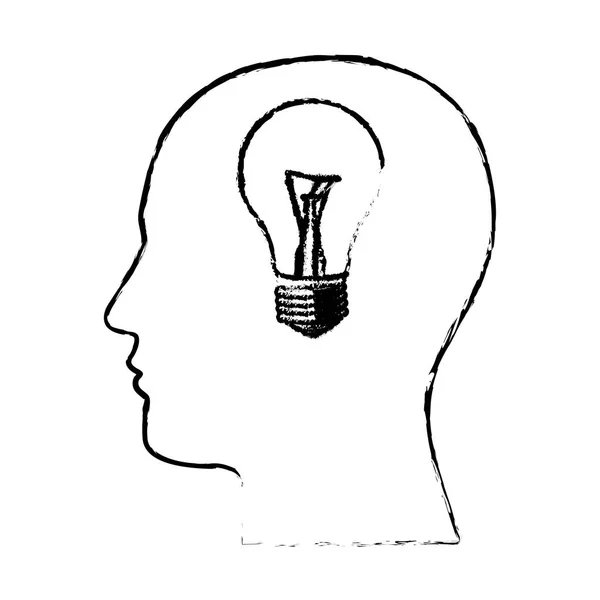 Фігура людина з лампочкою в значку мозку — стоковий вектор