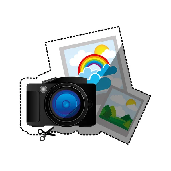 Black camera with pictures icon — Stock Vector