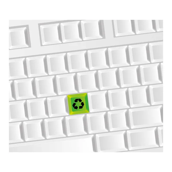White computer keyboard with recycle symbol icon — Stock Vector