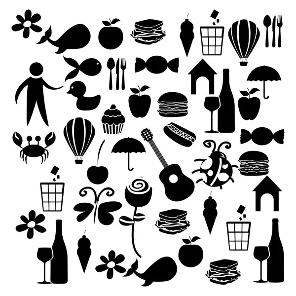 Black silhouette set elements daily life icon — Stock Vector