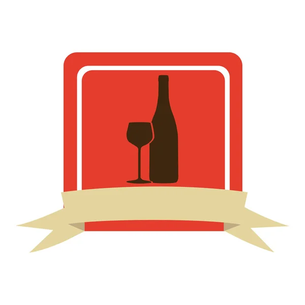 Πολύχρωμα τετράγωνο καρέ με κορδέλα και γυαλί Κύπελλο και ένα μπουκάλι εικονίδιο — Διανυσματικό Αρχείο