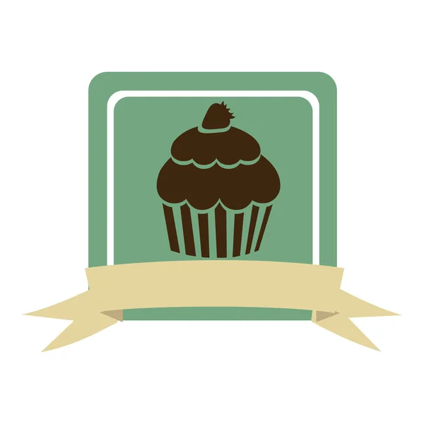 Quadro quadrado colorido com fita e cupcake — Vetor de Stock