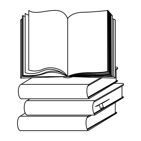 Conjunto de silueta apilar libros escolares con libro abierto — Archivo Imágenes Vectoriales