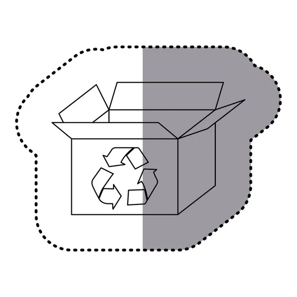 Etiket siluet karton kutu geri dönüşüm sembolü ile — Stok Vektör