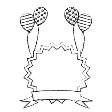Balonlar ABD bayrağı ile bulanık siluet dekoratif çerçeve