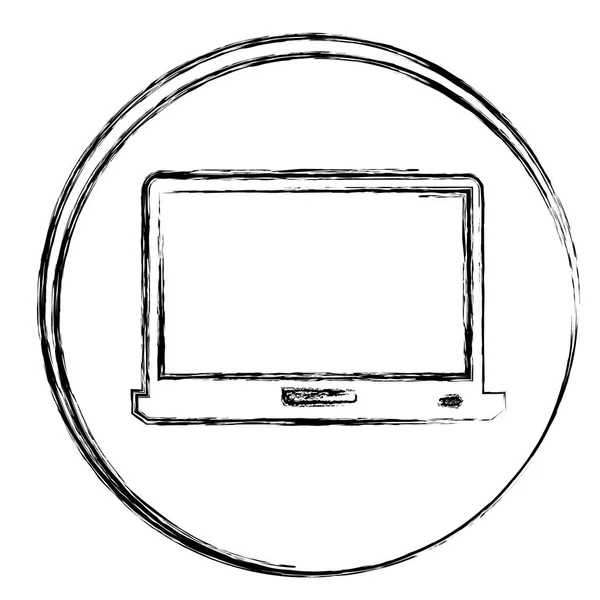 Unscharfe Kontur kreisförmiger Rahmen mit Frontansicht Tech-Laptop — Stockvektor