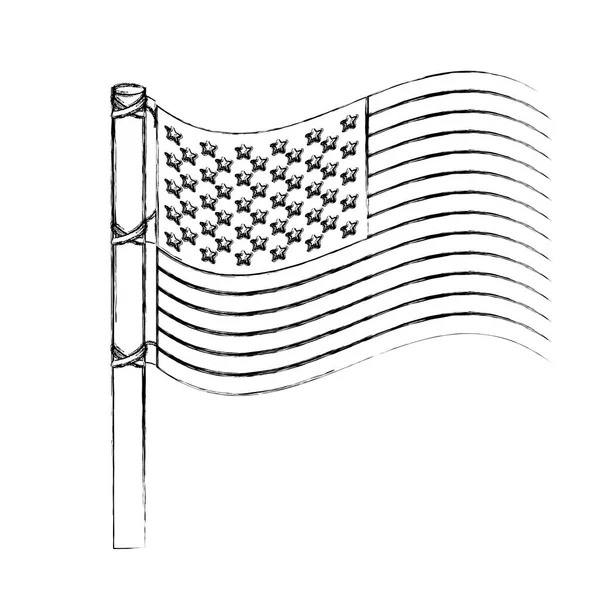 Wazig silhouet usa vlag ontwerp met paal — Stockvector