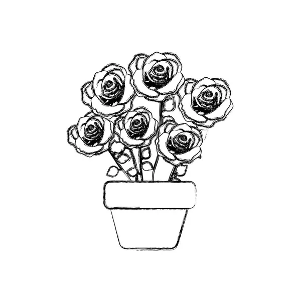 Figur rosor inuti flower pot ikon — Stock vektor