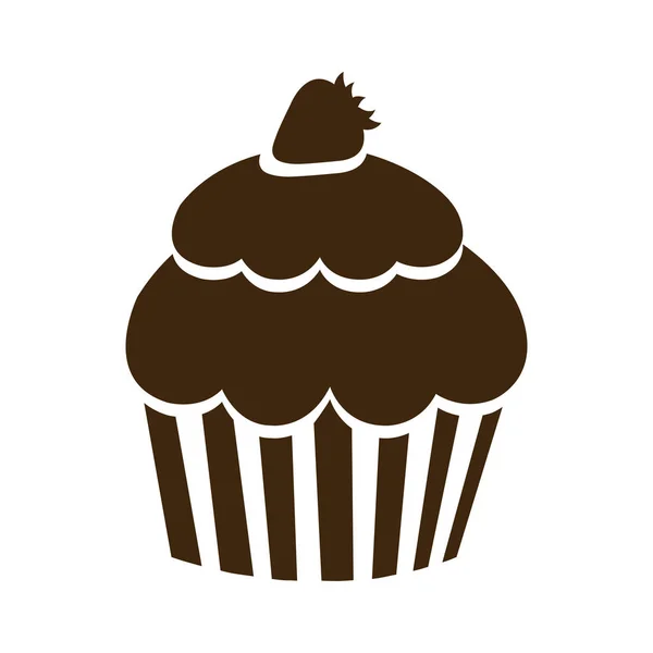 Muffin marrom com ícone de morango —  Vetores de Stock