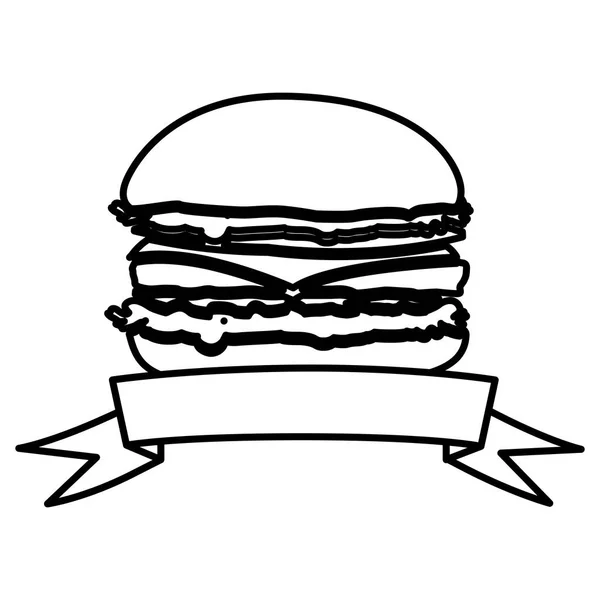 Figura hamburguesa comida rápida con icono de cinta — Vector de stock