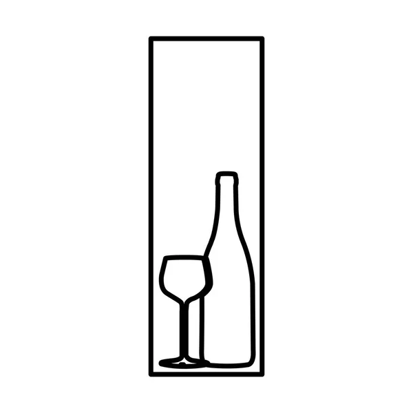 Gambar simbol botol anggur dengan ikon kaca - Stok Vektor