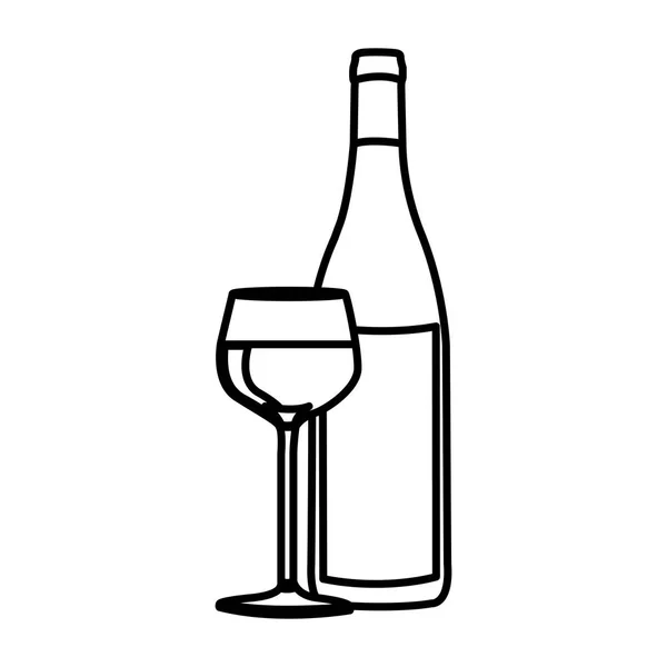 Figura bottiglia di vino con vetro con icona del vino — Vettoriale Stock