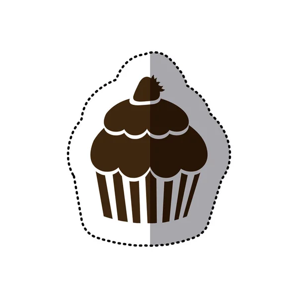 Brun muffin med strawberry ikon — Stock vektor