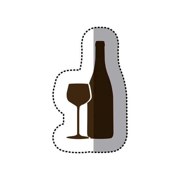 Braune Weinflasche mit Glassymbol — Stockvektor