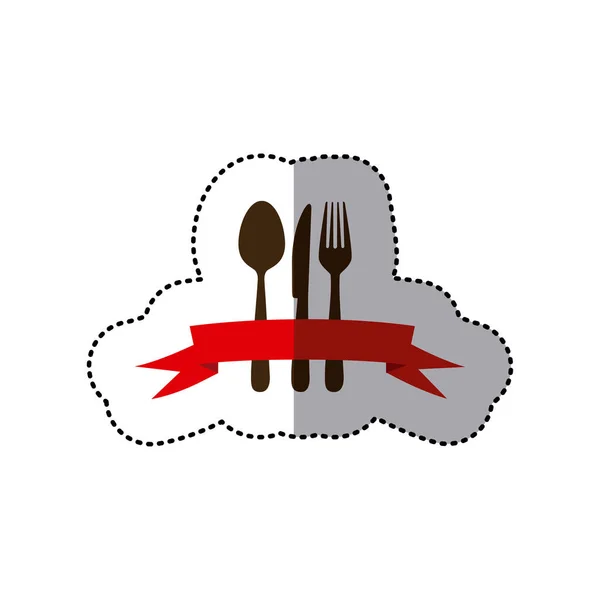 Brown cutlery with ribbon icon — Stock Vector