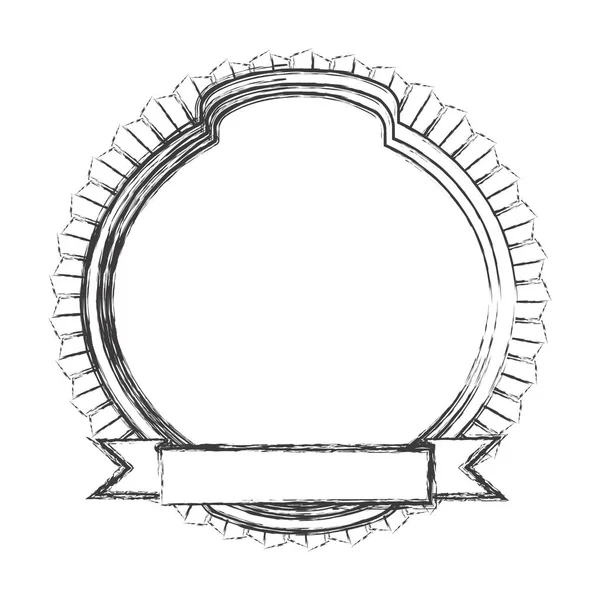 Esboço monocromático de emblema circular de perto com fita no lado inferior — Vetor de Stock