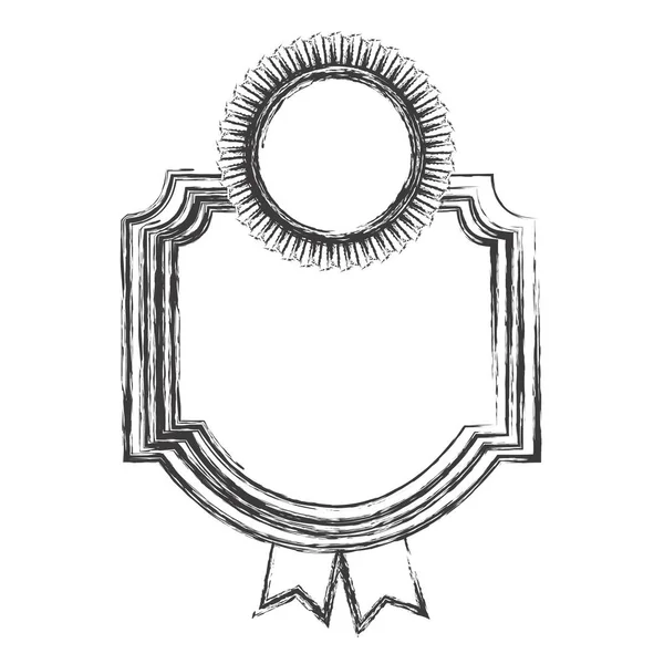 Boceto monocromo de marco heráldico con emblema circular y dos cintas — Vector de stock