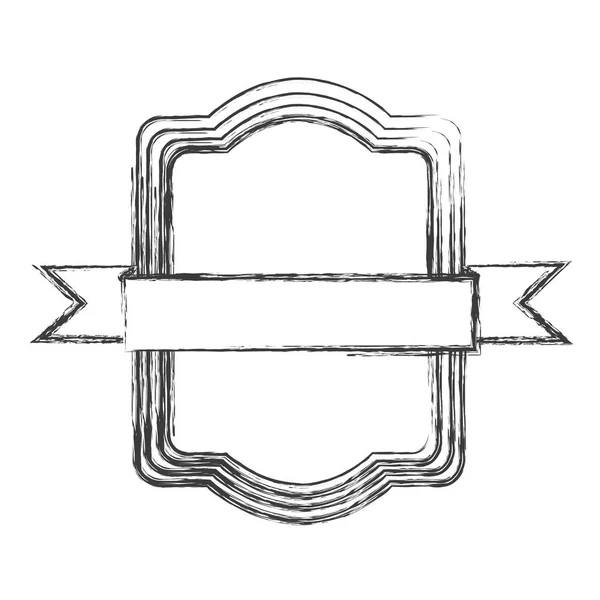 中央にリボンと長方形フレームのモノクロ スケッチ — ストックベクタ