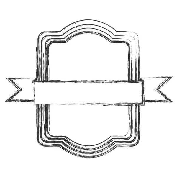 Croquis en niveaux de gris du cadre rectangulaire avec ruban au centre — Image vectorielle