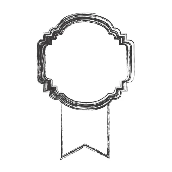 Croquis monochrome du cadre arrondi avec ruban large — Image vectorielle