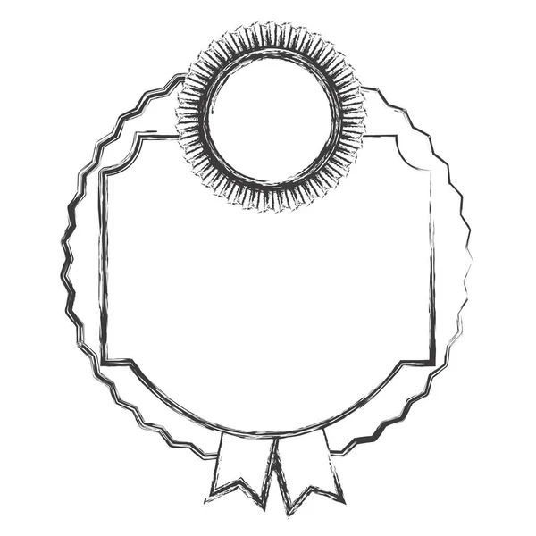 Монохромный размытый эскиз геральдической рамы с круглой эмблемой и двумя лентами — стоковый вектор
