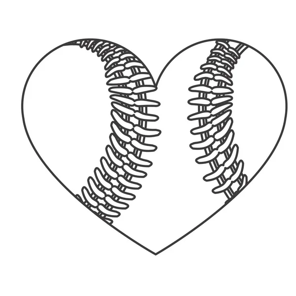 Gråskala bakgrund av hjärtat med textur av baseball boll — Stock vektor