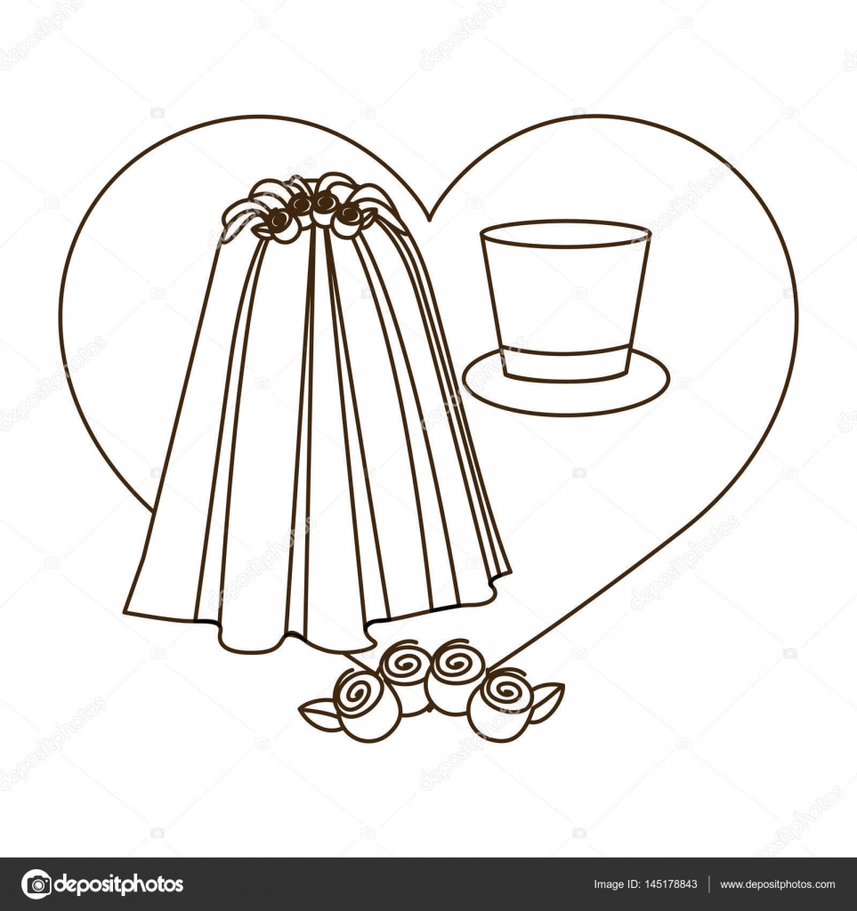 Download Silhouette heart costume veil bride with hat groom — Stock ...